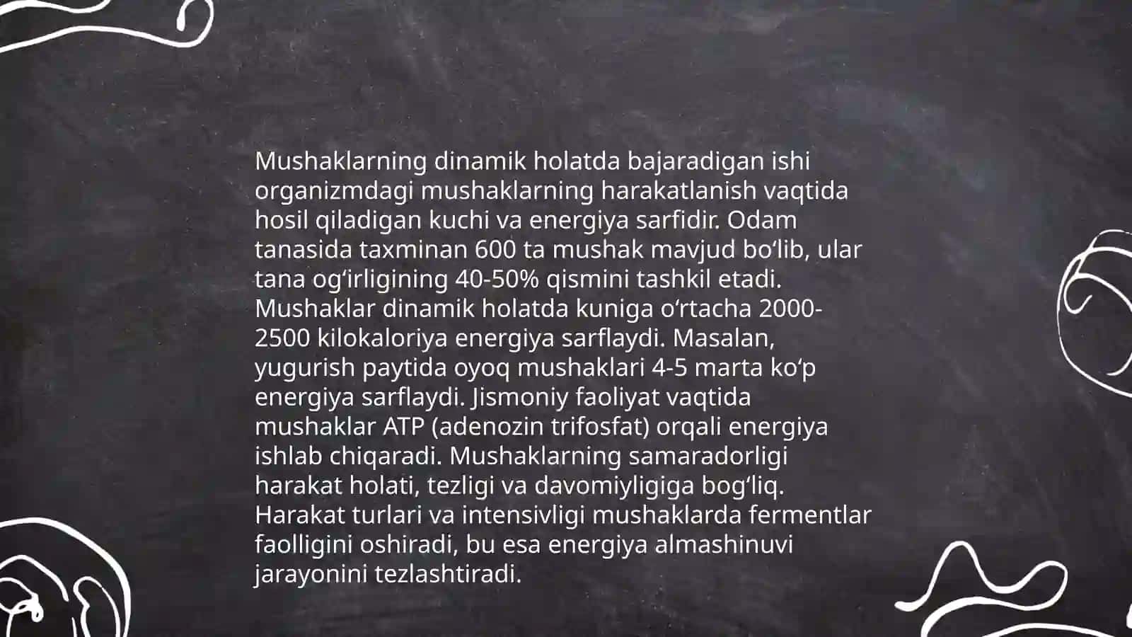 Muskullarning statik va dinamik xolatlarda bajaradigan ish turlari 4