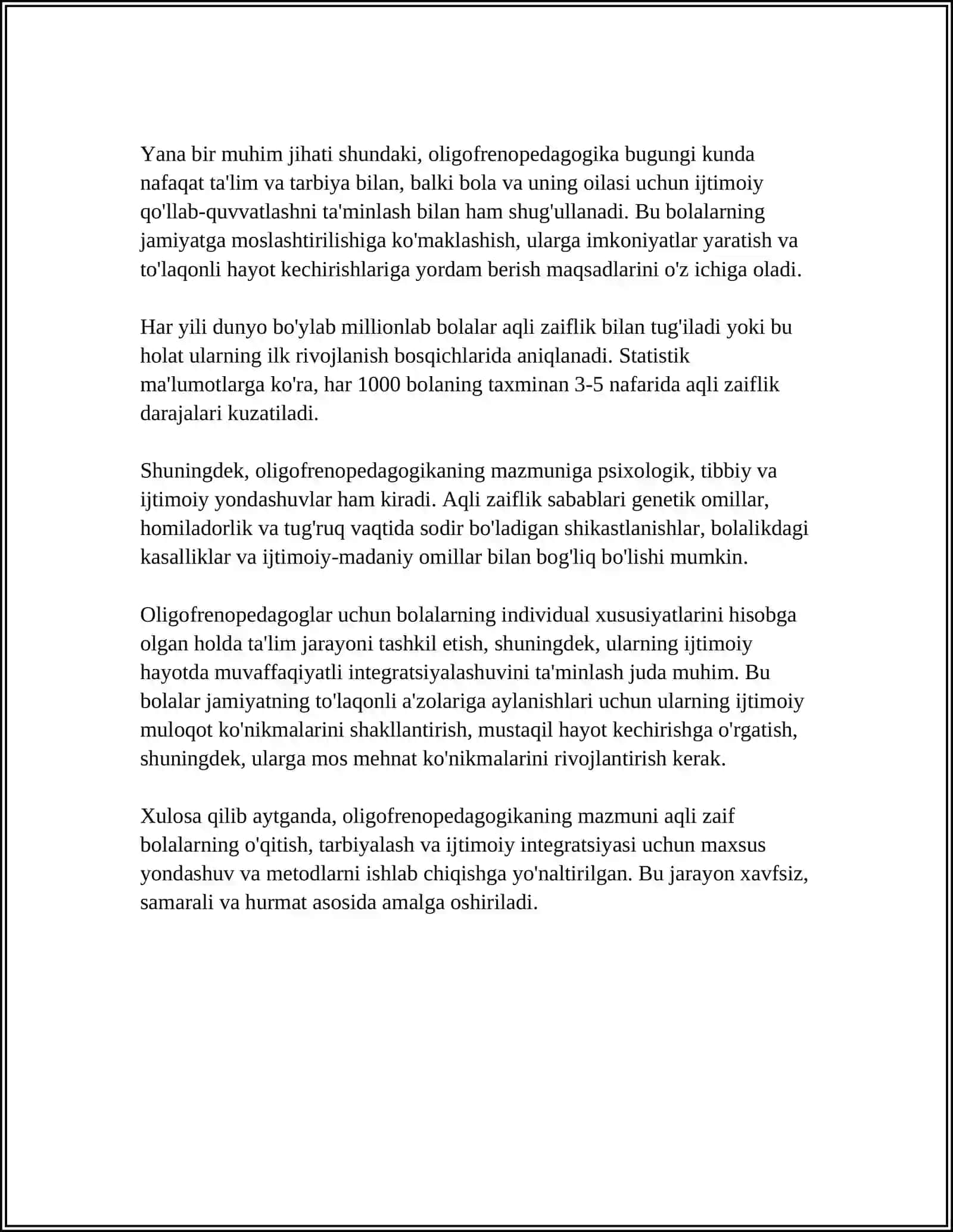 OLIGOFRENO PEDAGOGIKA PREDMETI, MAKSADI VA VAZIFALARI FANNING RIVOJLANISH BOSQICHLARI 4