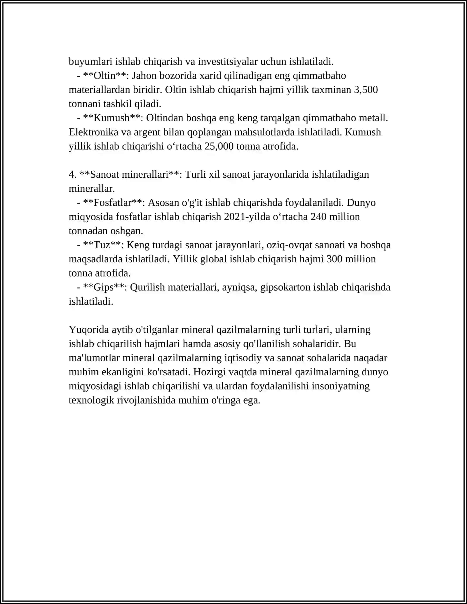 MUSTAQIL ISH Mavzu: MINERAL QAZILMALAR 4