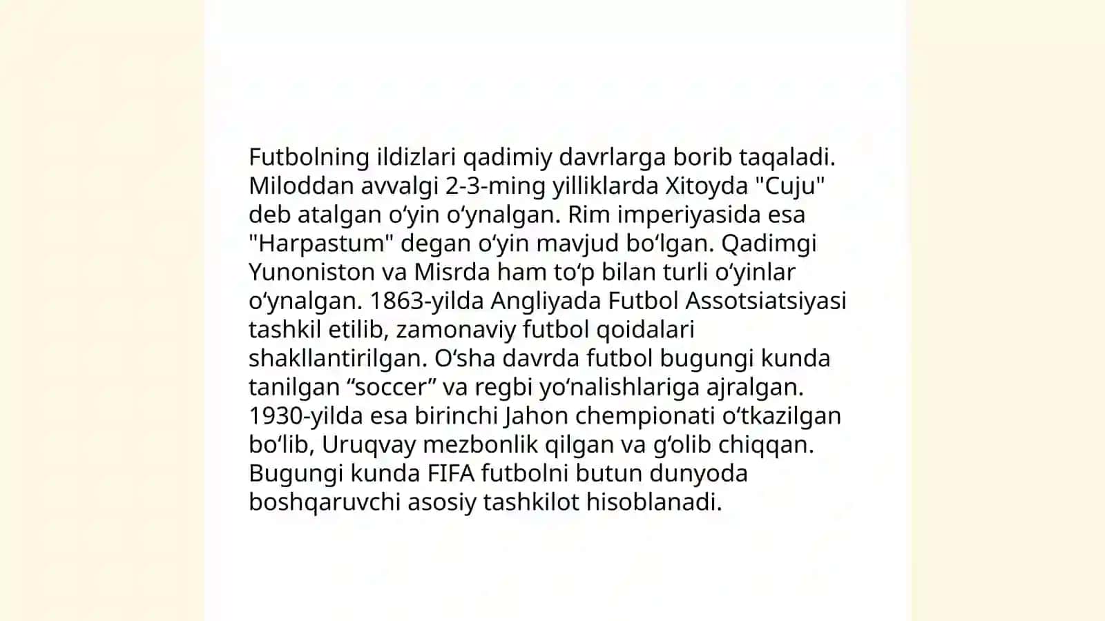 Futbol oʻyinining kelib chiqishi va rivojlanish tarixi 4