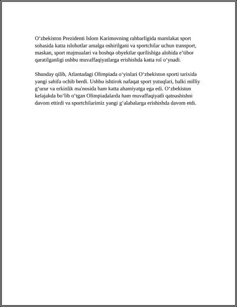 O‘ZBEKISTON RESPUBLIKASINING OLIMPIADALARDA ISHTIROKI 4
