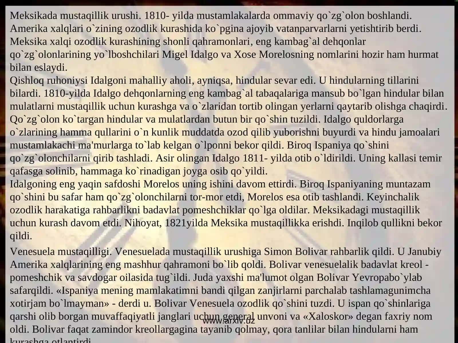 LOTIN AMERIKASI VA AFRIKA MAMLAKATLARIDA MILLIY OZODLIK KURASHLARI. 4