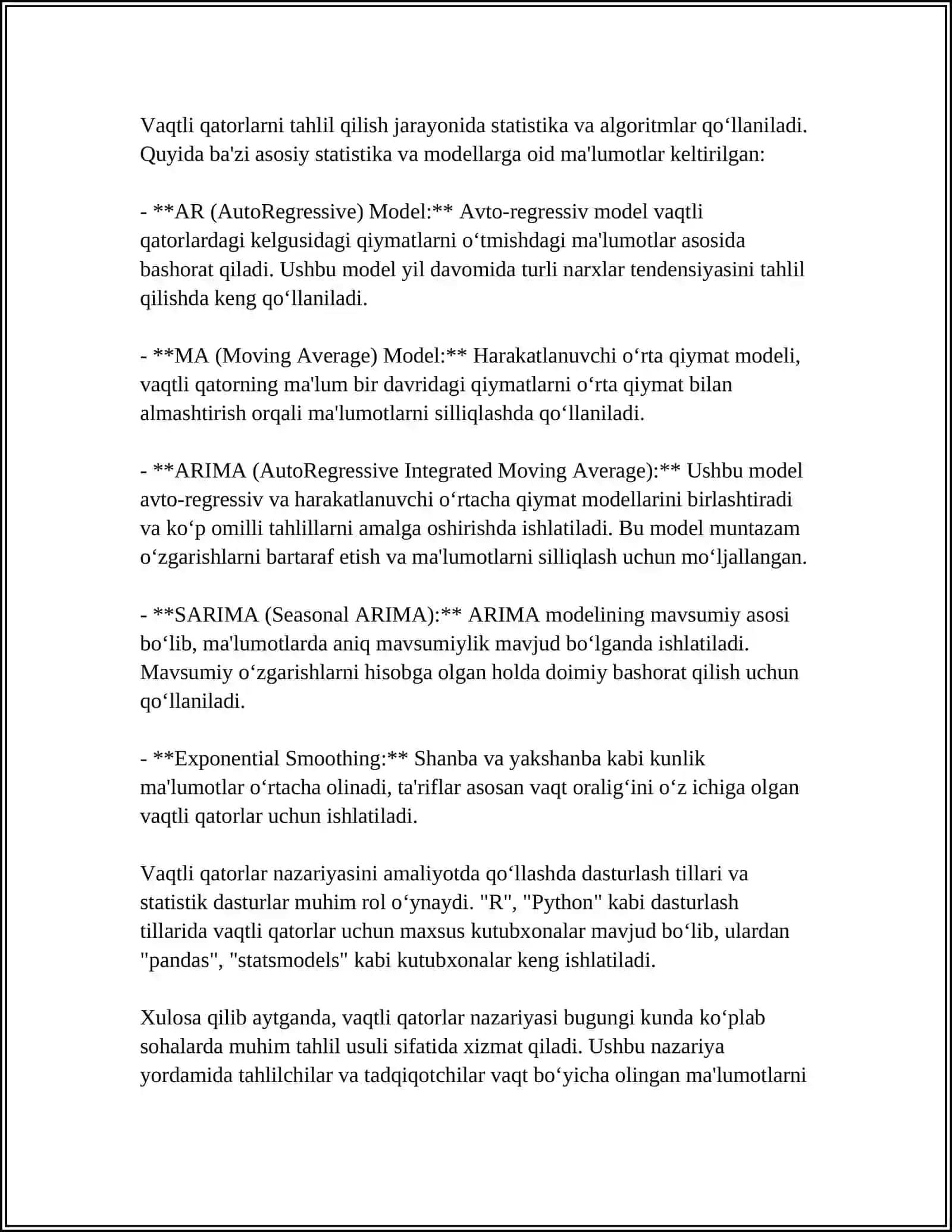 IQTISODIYOTDA VAQTLI QATORLAR TAHLILIDA SONLI QATORLAR TATBIQILARI 4