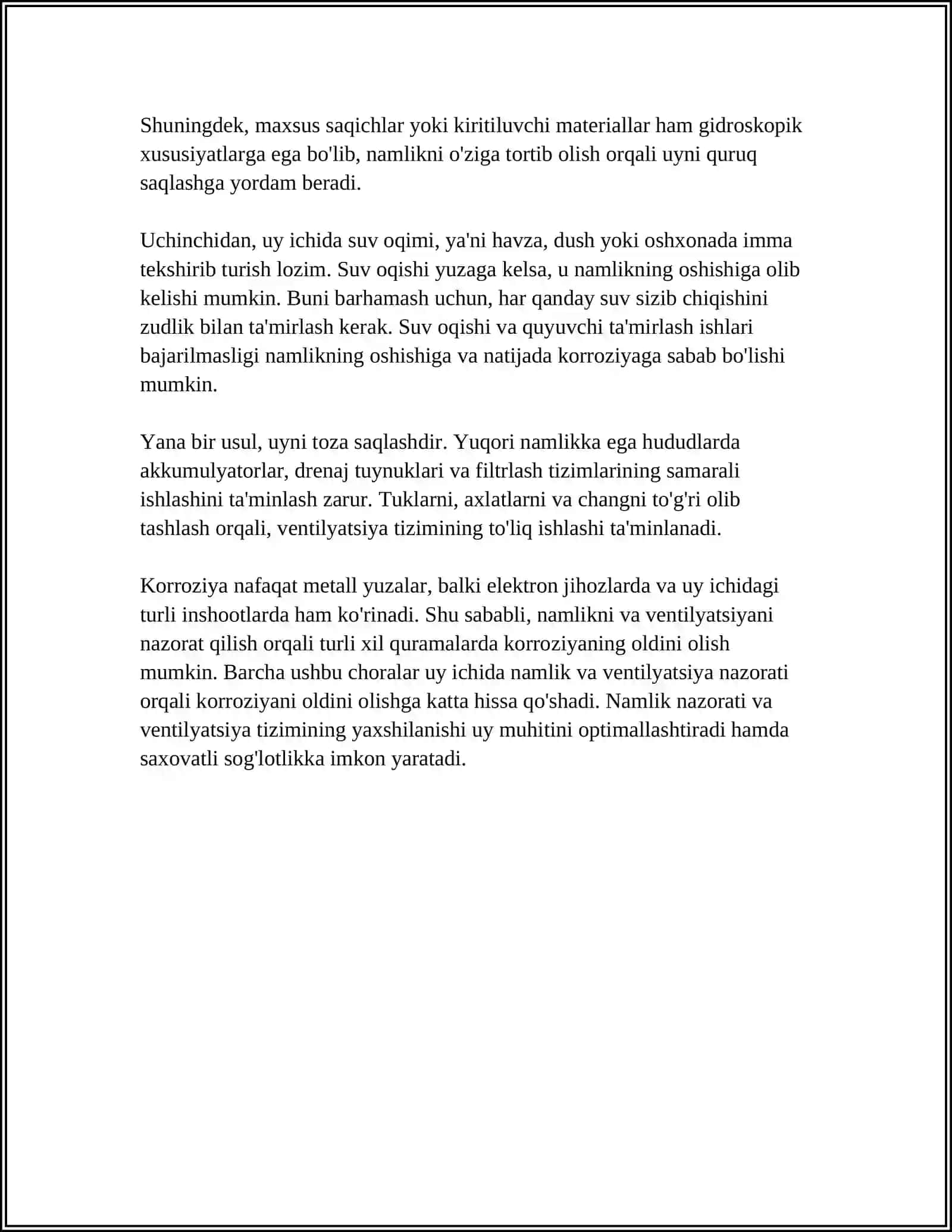 UYDA KAROZIYANI OLDINI OLISH YOʻLLARI 4