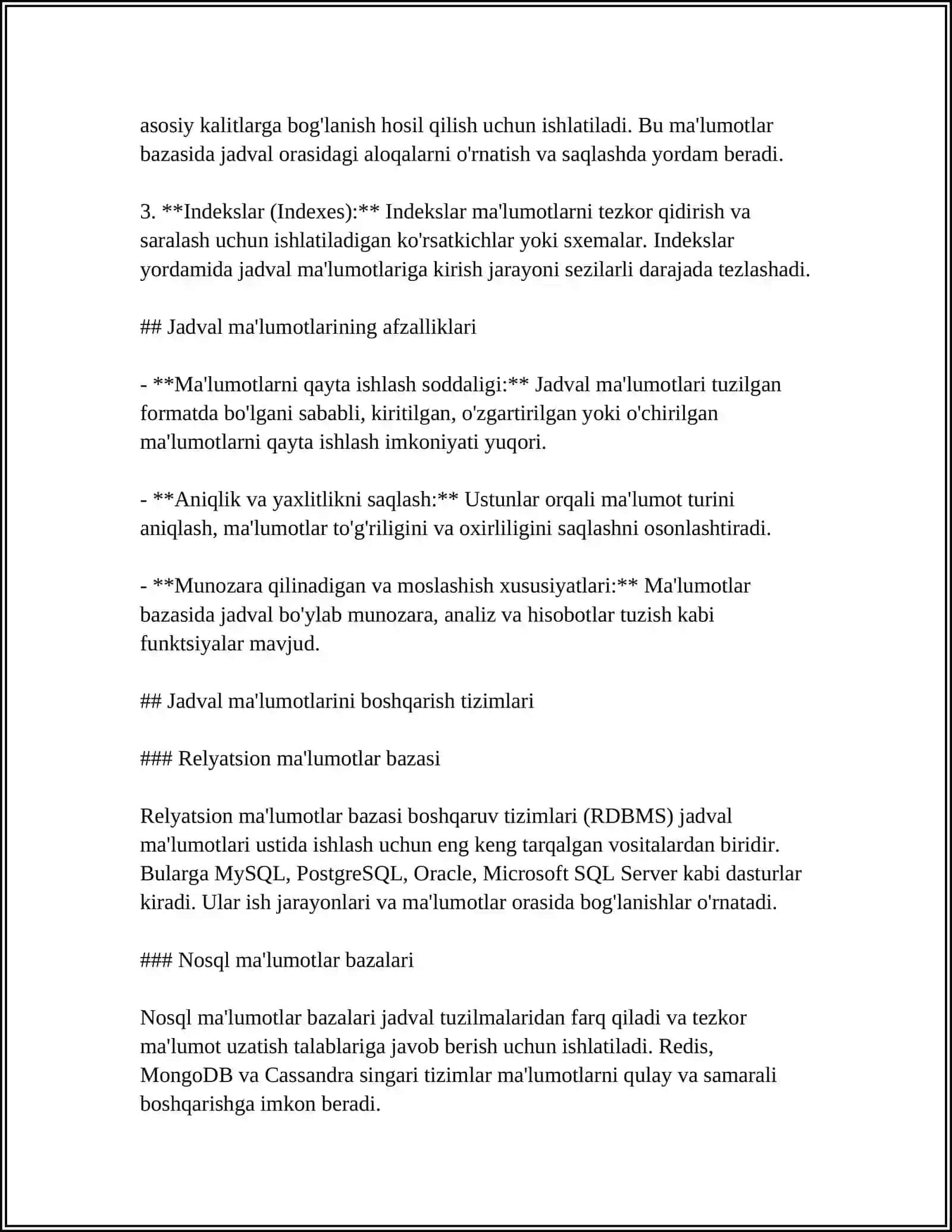 JADVAL MAʼLUMOTLARI VA ULARNI QAYTA ISHLASH DASTURLARI 4