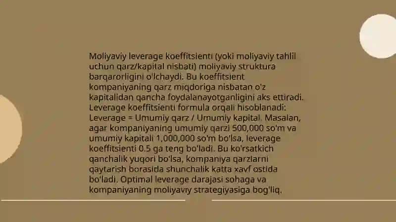 Xususiy kapital bilan bog’liq bo'lgan moliyaviy koeffitsientlar tahlili 4
