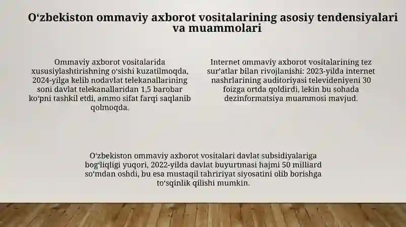 Oʻzbekistonda ommaviy axborot vositalarining faoliyati: Umumiy koʻrinish 4