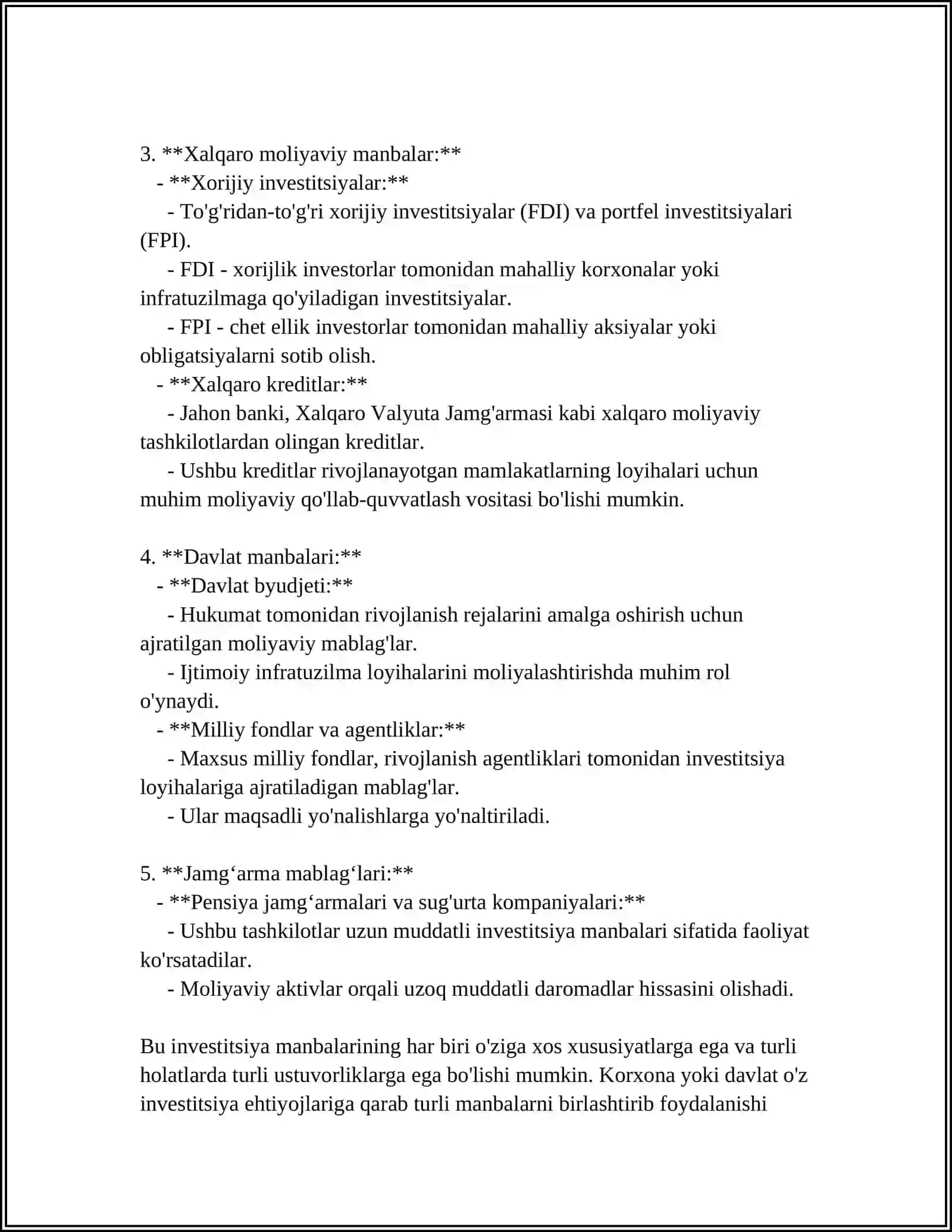 KORXONALARDA INVESTITSIYALASHNING ASOSIY MANBALARI VA YONALISHLARI 4
