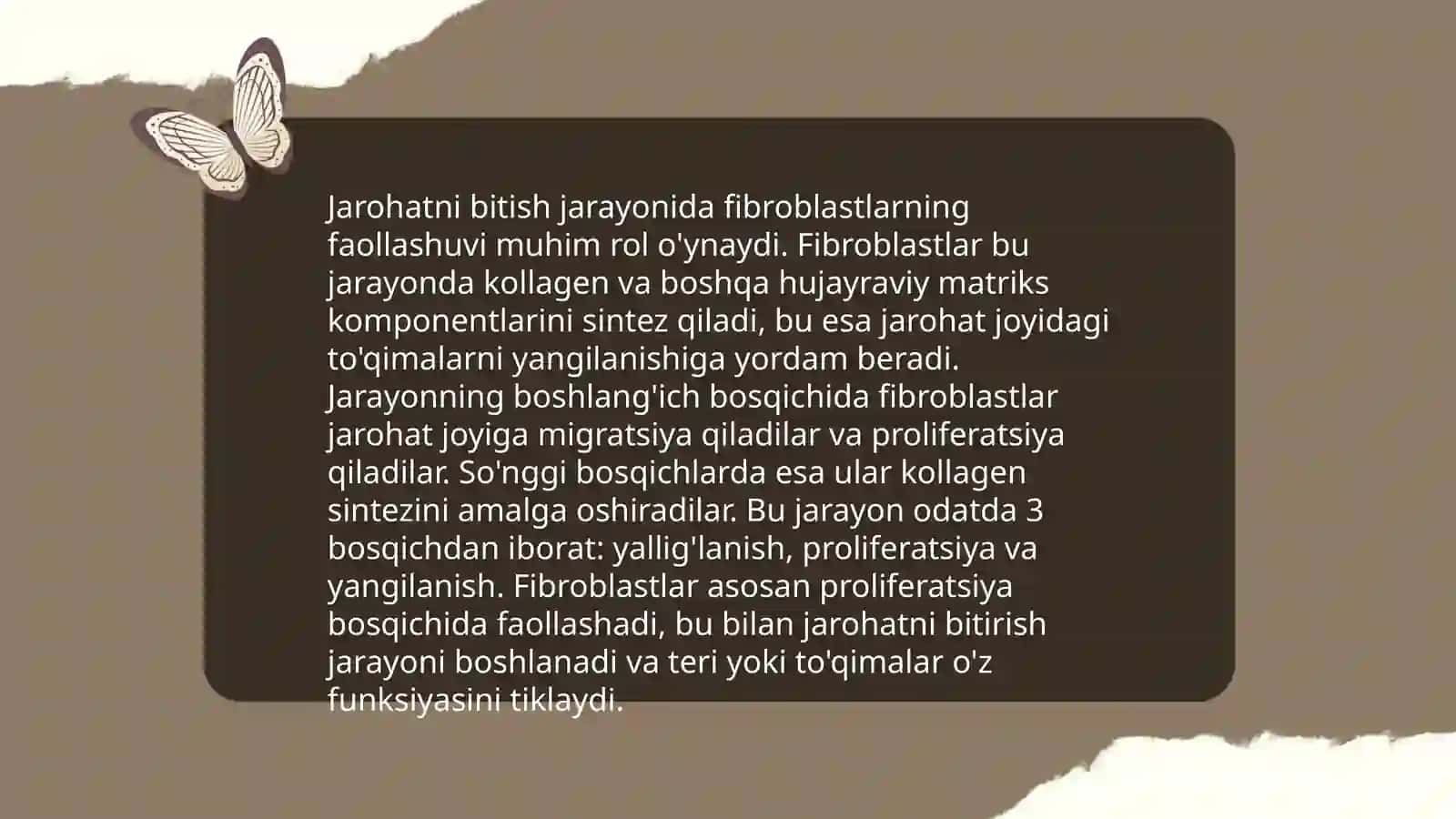 Fibroblastlarning jarohatning bitishi va chandiq xosil bo‘lishidagi ro‘li 4
