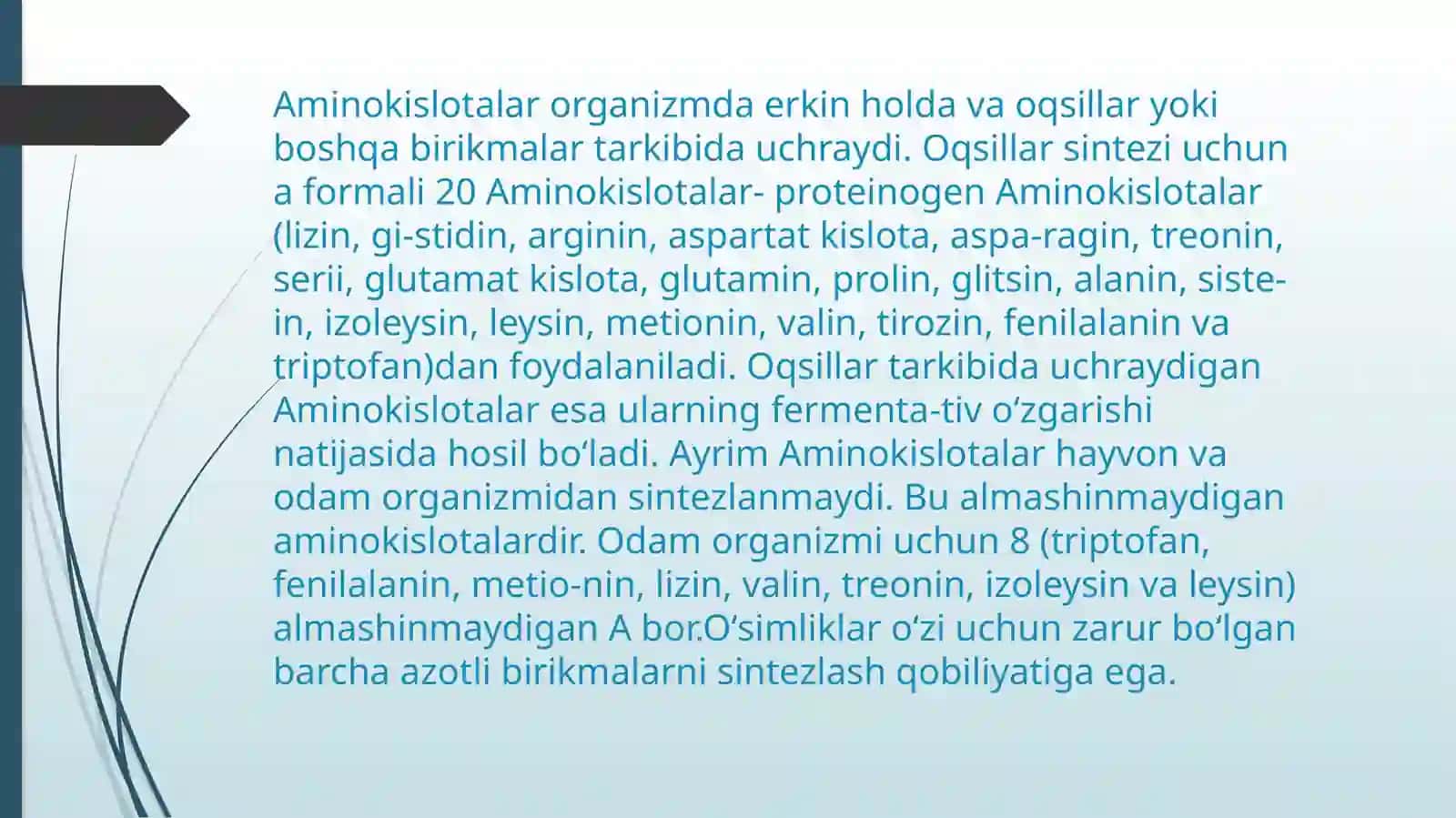 ALFA AMINOKISLOTALAR- KOFERMENTLAR, GARMONLAR VA VITAMINLARNING TARKIBIY QISMI SIFATIDA 4