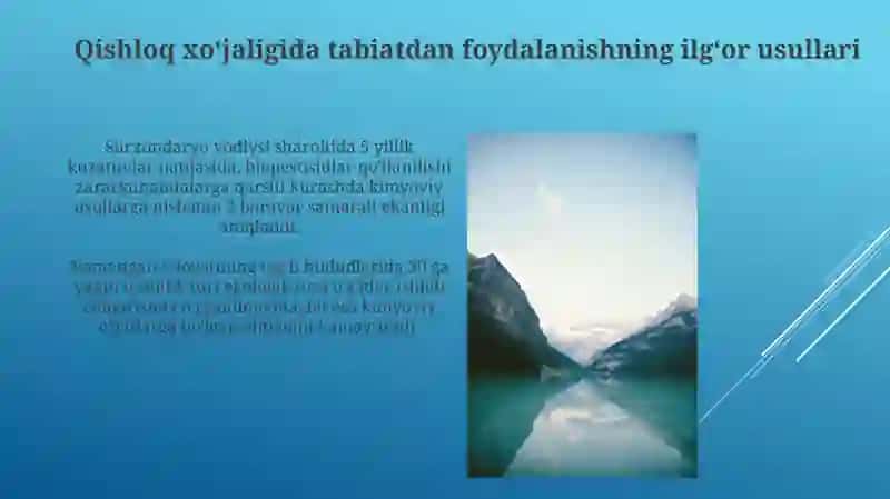 O‘zbekistonda olib boriladigan tabiatdan foydalanishda ilmiy tatqiqotlar 4