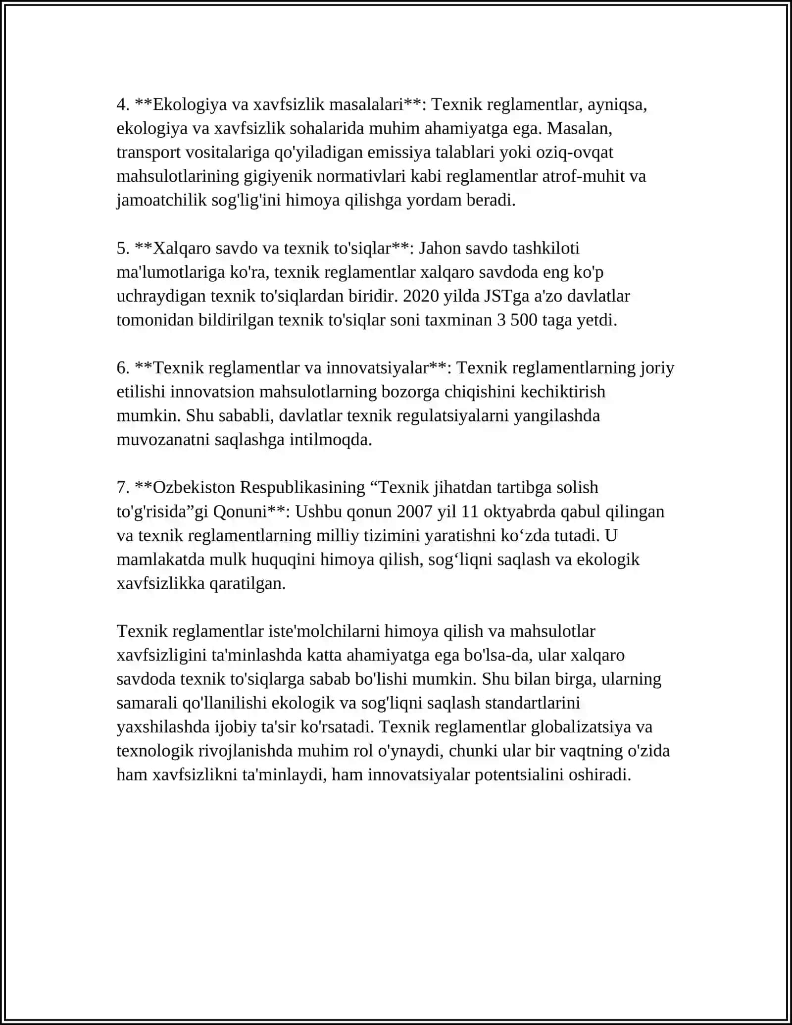 OʻZBEKISTON RESPUBLIKASINI TEXNIK JIHATDAN TARTIBGA SOLISH QONUNI 4