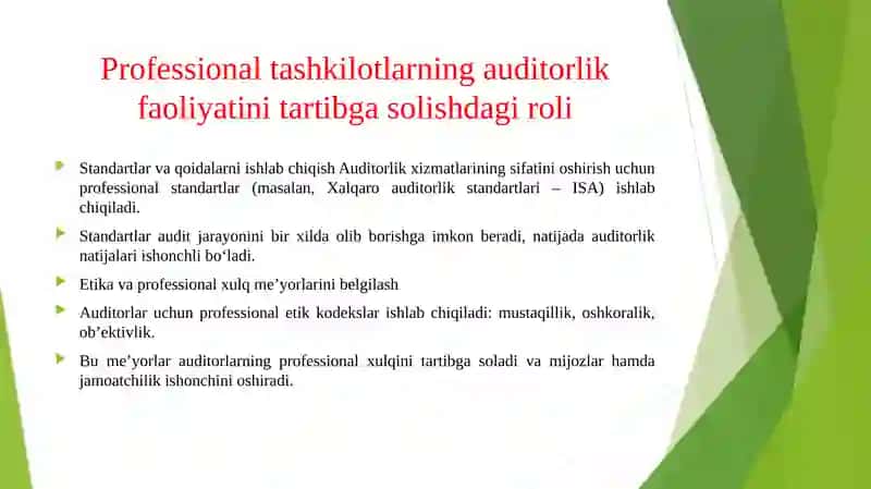Auditorlik faoliyatini tartibga solishda professional tashkilotlar roli. 4