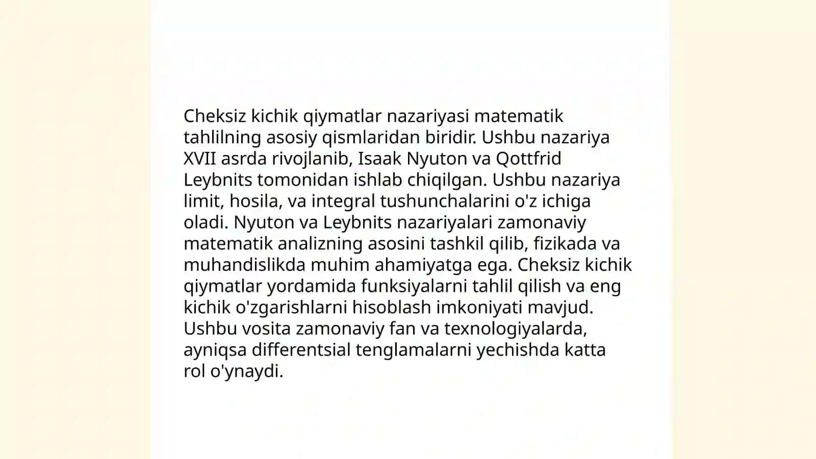 Cheksiz kichik qiymatlar muammosi 4