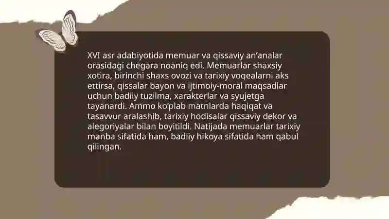 XVI asar adabiyotida memuar janrlar oʻrni 4