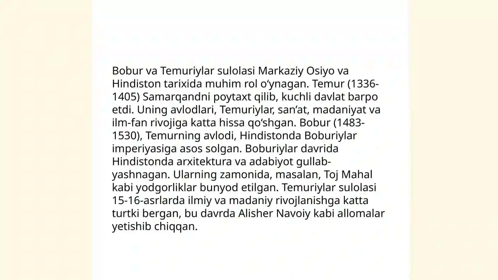 Zahiriddin Muhammad Bobur va uning siyosiy,iqtisodiy,madaniy sohalardagi faoliyati 4