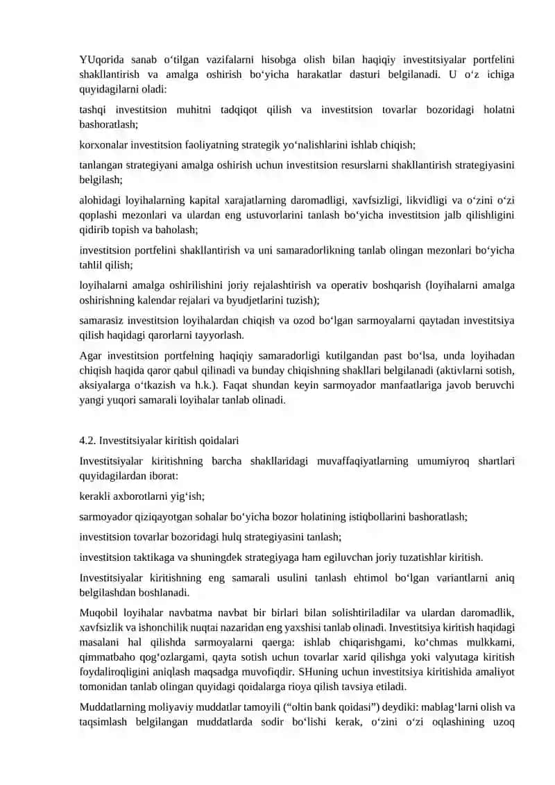 KORXONALARDAGI HAQIQIY INVESTITSIYALAR, YANGILIKLAR VA INNOVATSIYALAR PORTFELINI SHAKLLANISHI 4