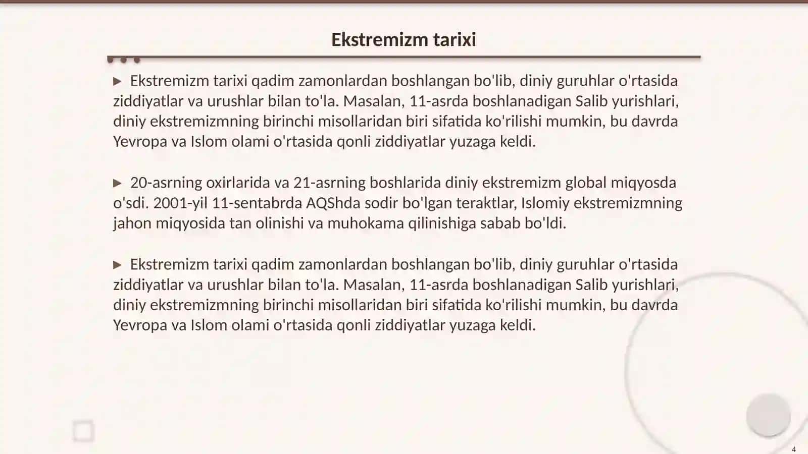 Diniy aqidaparastlik ekstremizm paydo boʻlishi 4