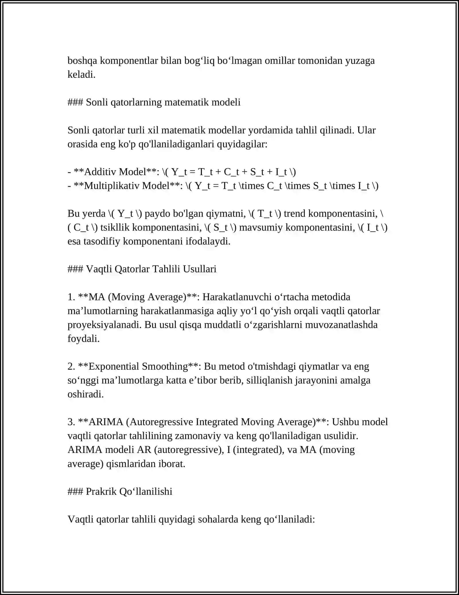 IQTISODIYOTDA VAQTLI QATORLAR TAHLILIDA SONLI QATORLAR TATBIQILARI 4