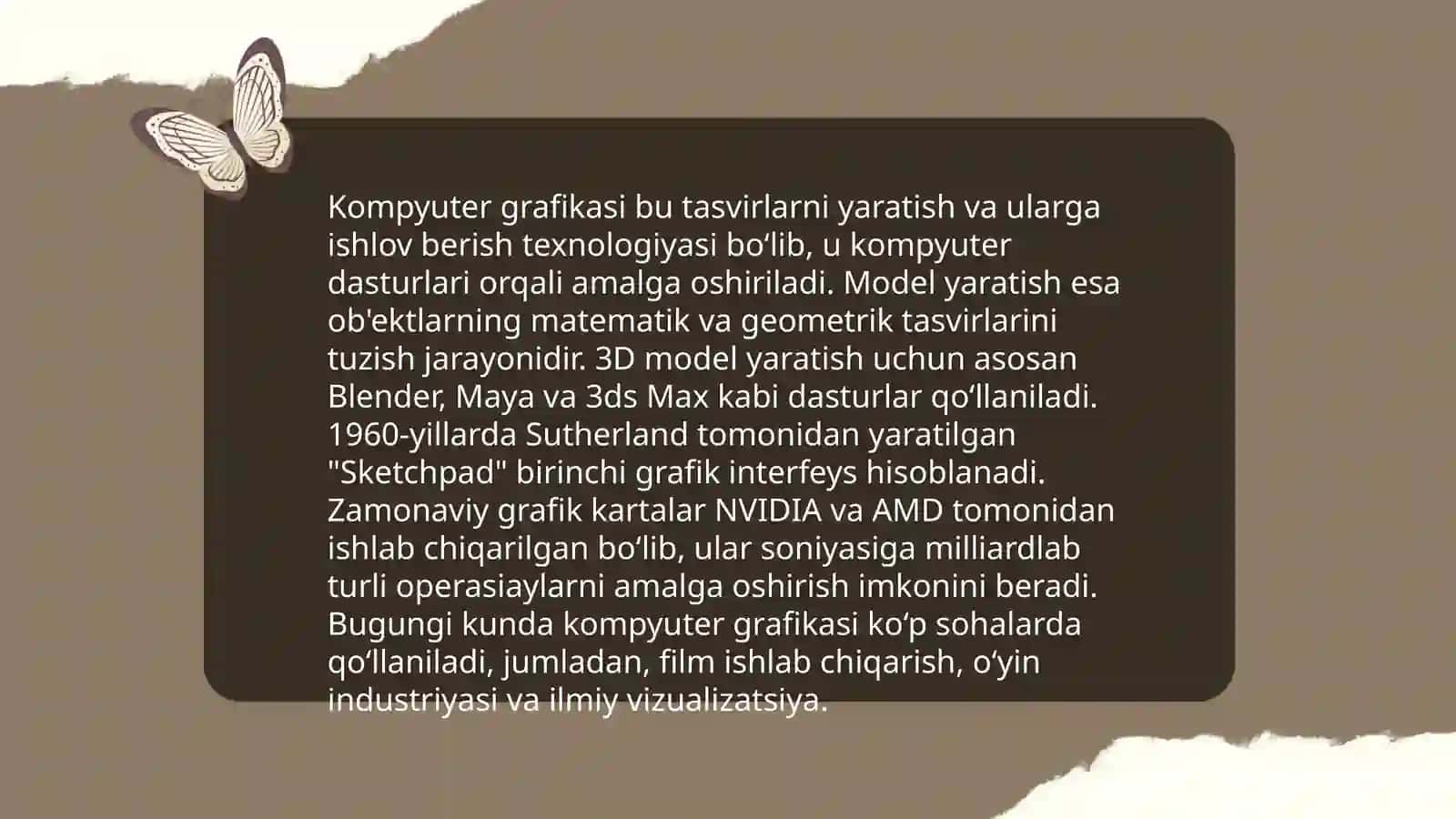 Uch o’lchovli grafik axborotlarni yaratish va qayta ishlash vositalari 4