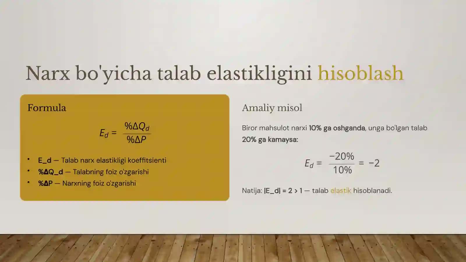 Talab funksiyasi uchun elastiklik koeffitsientini hisoblash 4