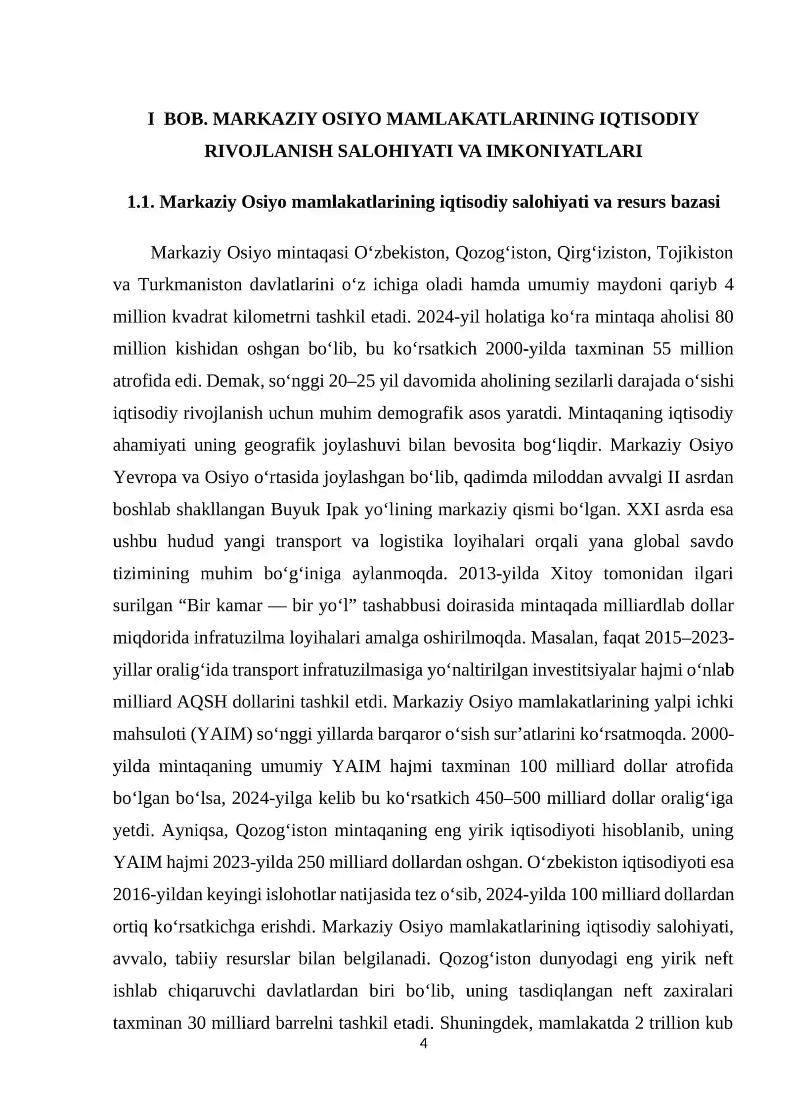 Markaziy Osiyo mamlakatlarida iqtisodiy rivojlanish imkoniyatlar va muammolar 4