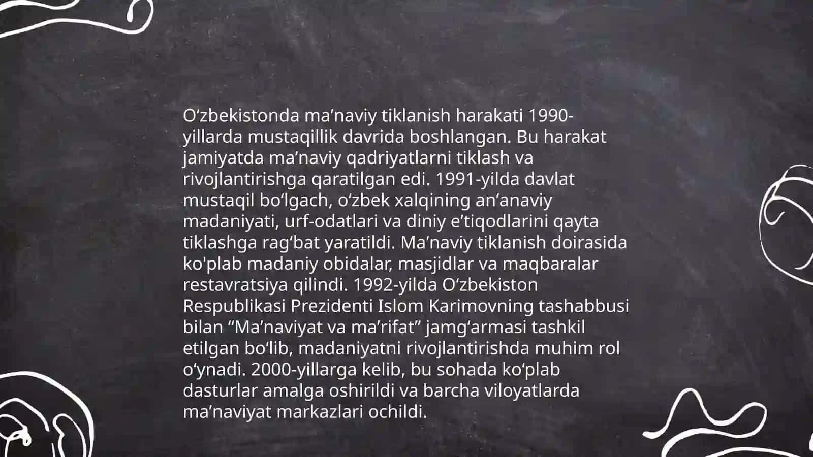 Mustaqillik yillarida Oʻzbekistondagi maʼnaviy va madaniy oʻzgarishlar 4