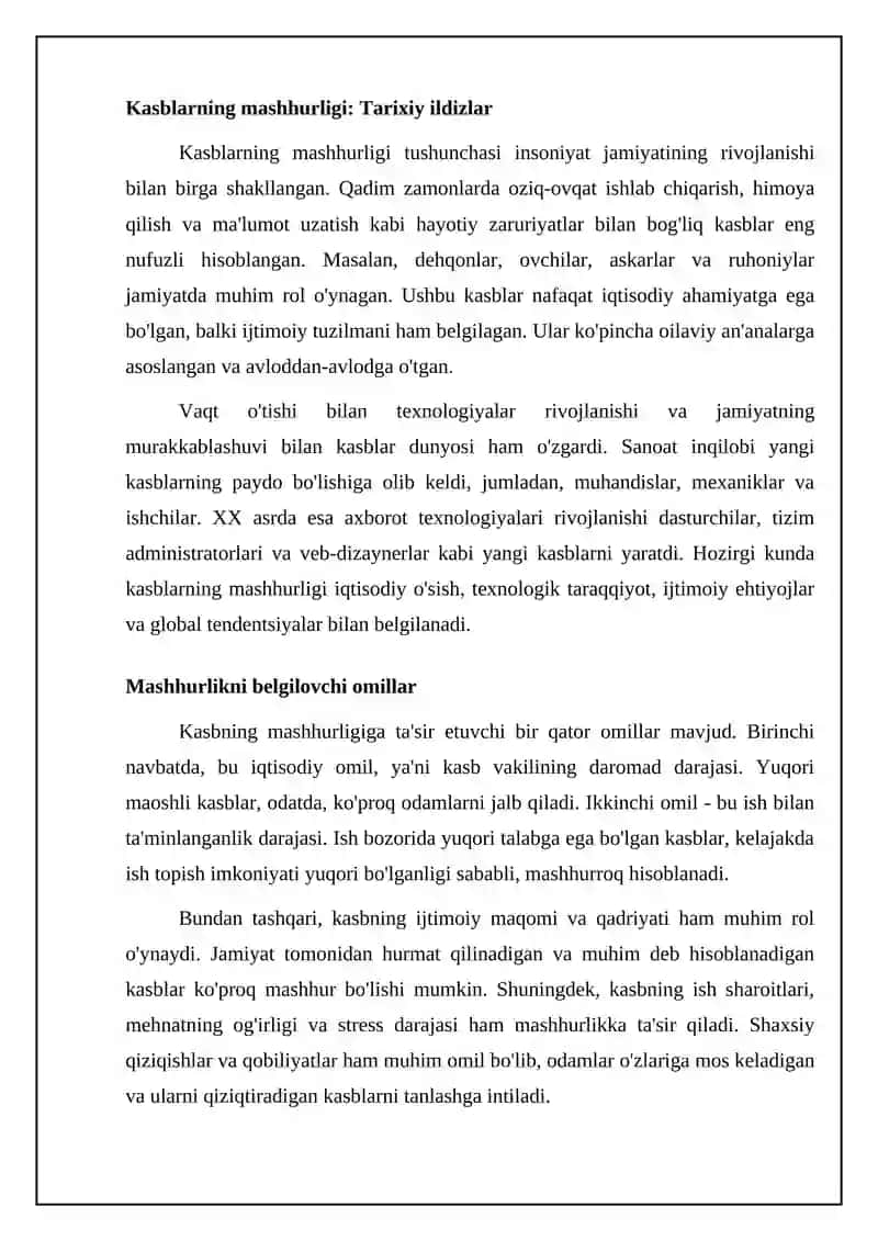 Eng mashxur kasblar: Tarix, sabablar va ro'yxat 4