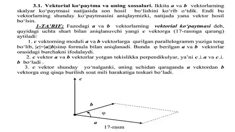 vektorlarning vektorial köpaytmasi xossalari, tadbiqlari 4