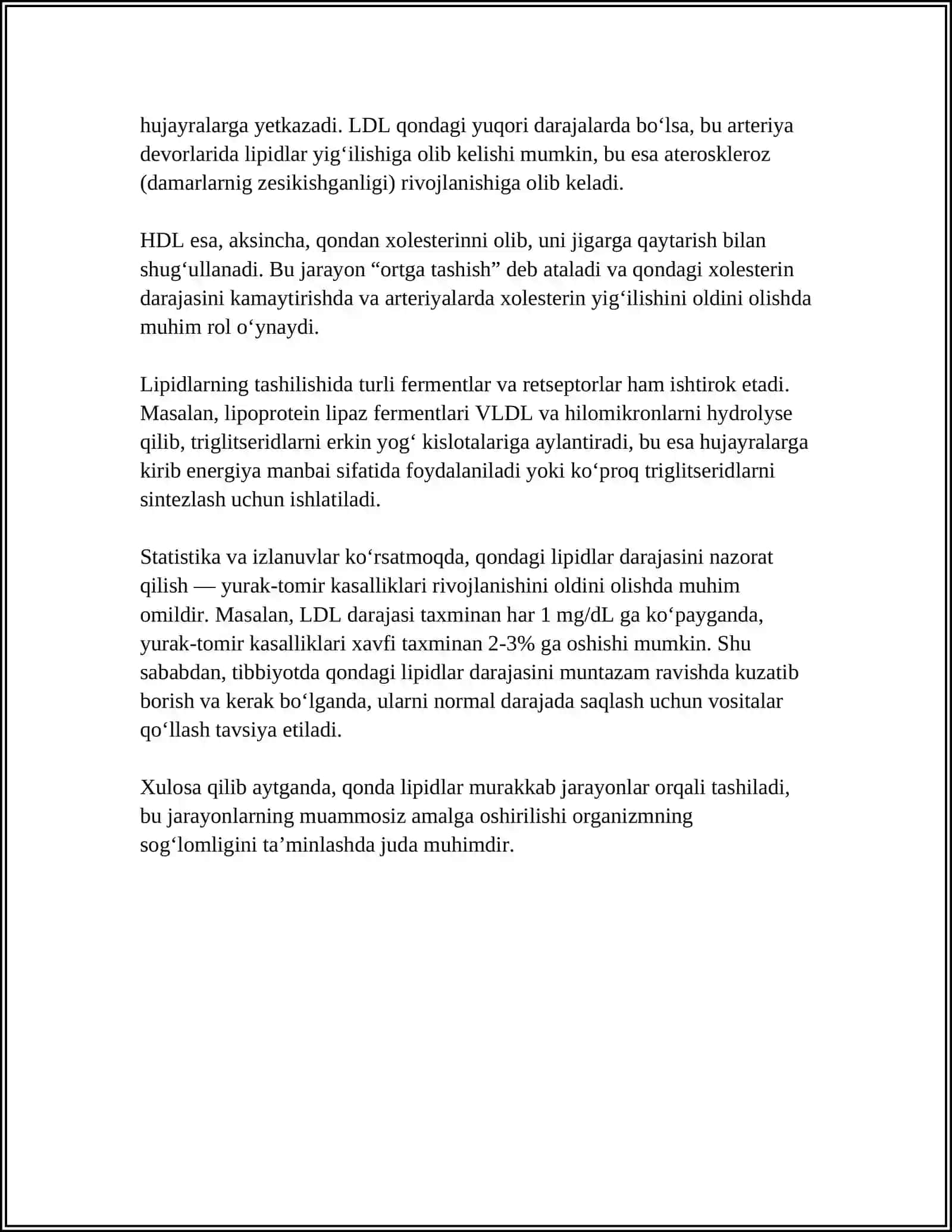 QONDA LIPIDLARNI TASHILISH SHAKLLARI. QON ZARDOBIDA LIPIDLAR FRAKTSIYALARINI ANIQLASH USULLARI 4