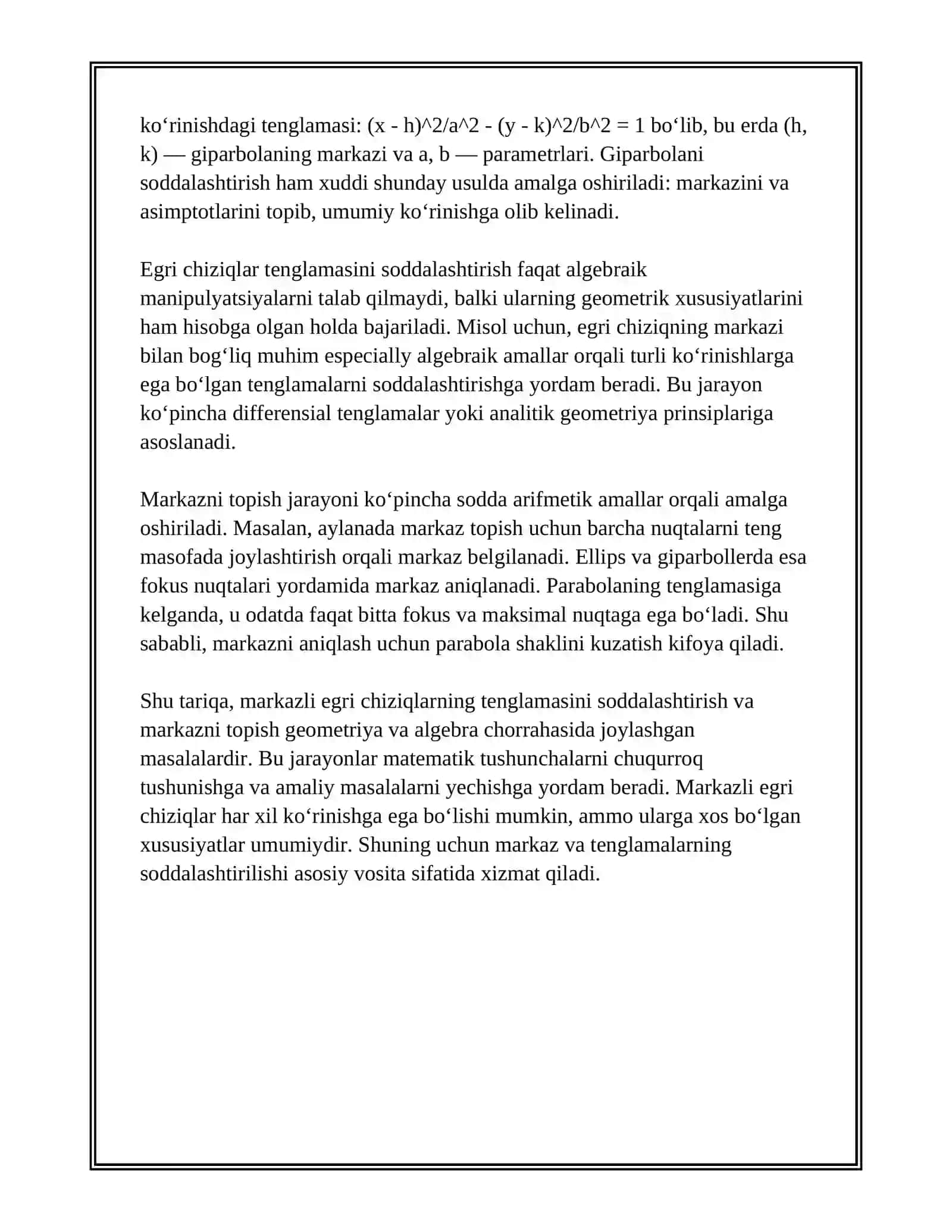 MARKAZLI EGRI CHIZIQNING TENGLAMASINI SODDALASHTIRISH 4