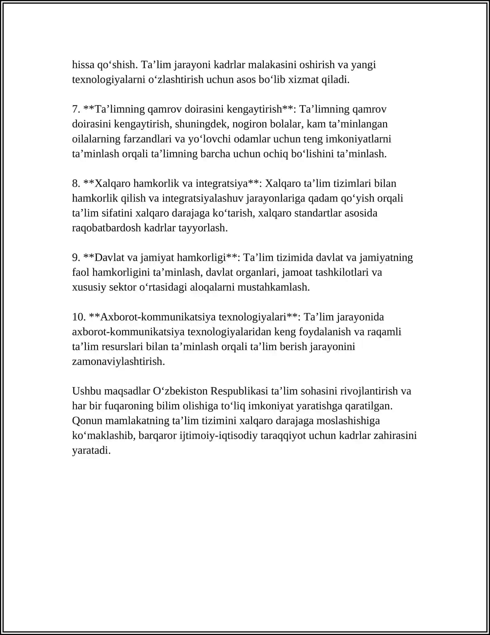 Oʻzbekiston Respublikasining "Taʼlim toʻgʻrisida"gi qonuni va uning mohiyati 4