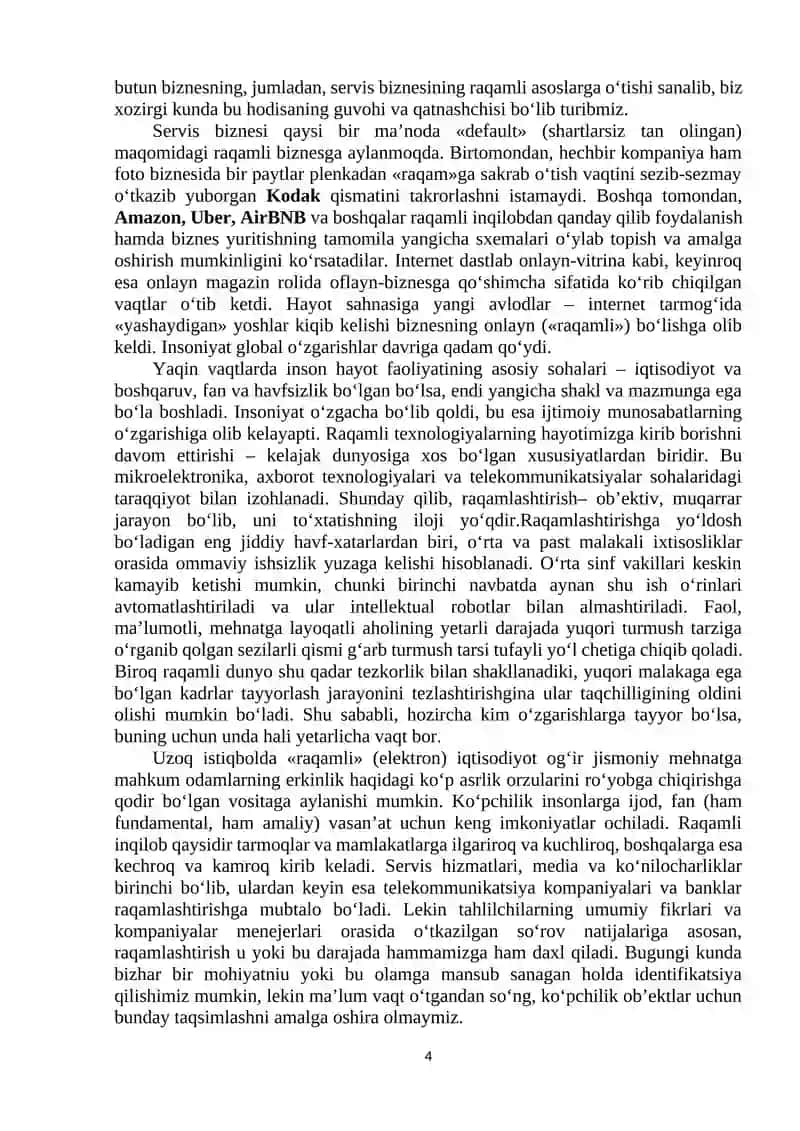 RAQAMLI IQTISODIYOT FANIGA KIRISH. RAQAMLI IQTISODIYOT VA UNING ASOSIY TARKIBIY QISMLARI 4