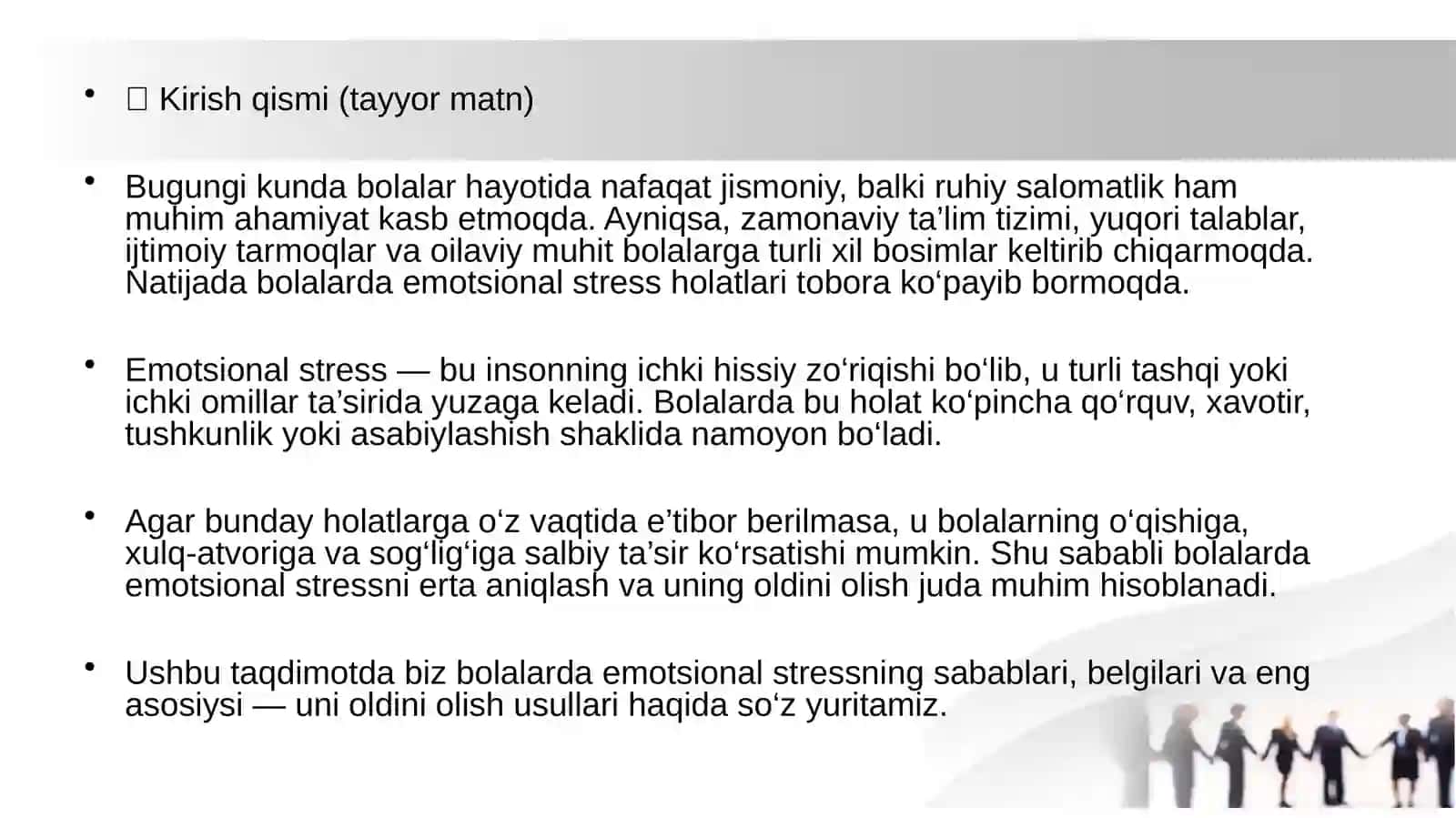 Bolalarda emotsional stresslarni oldini olish usullari 4