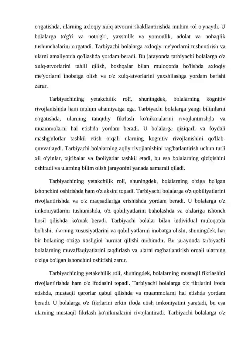 Mashg`ulotda tarbiyachining yetakchilik roli 4