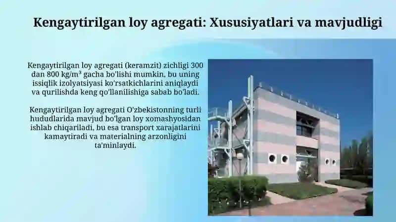 G'ovak to'ldirgichlar asosida yengil betonlardan devorbop materiallar 4