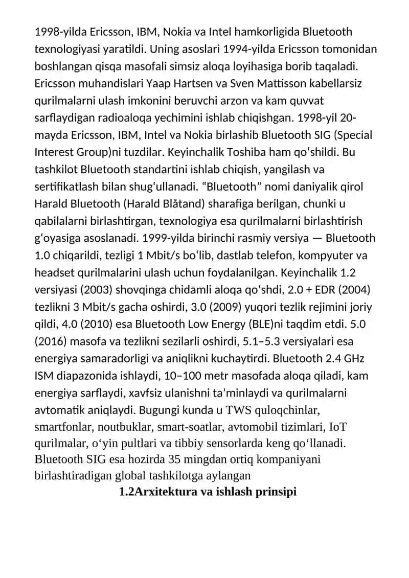 OʻRNATILGAN TIZIMLARDA BLUETOOTH TEXNALOGIYASI. 4