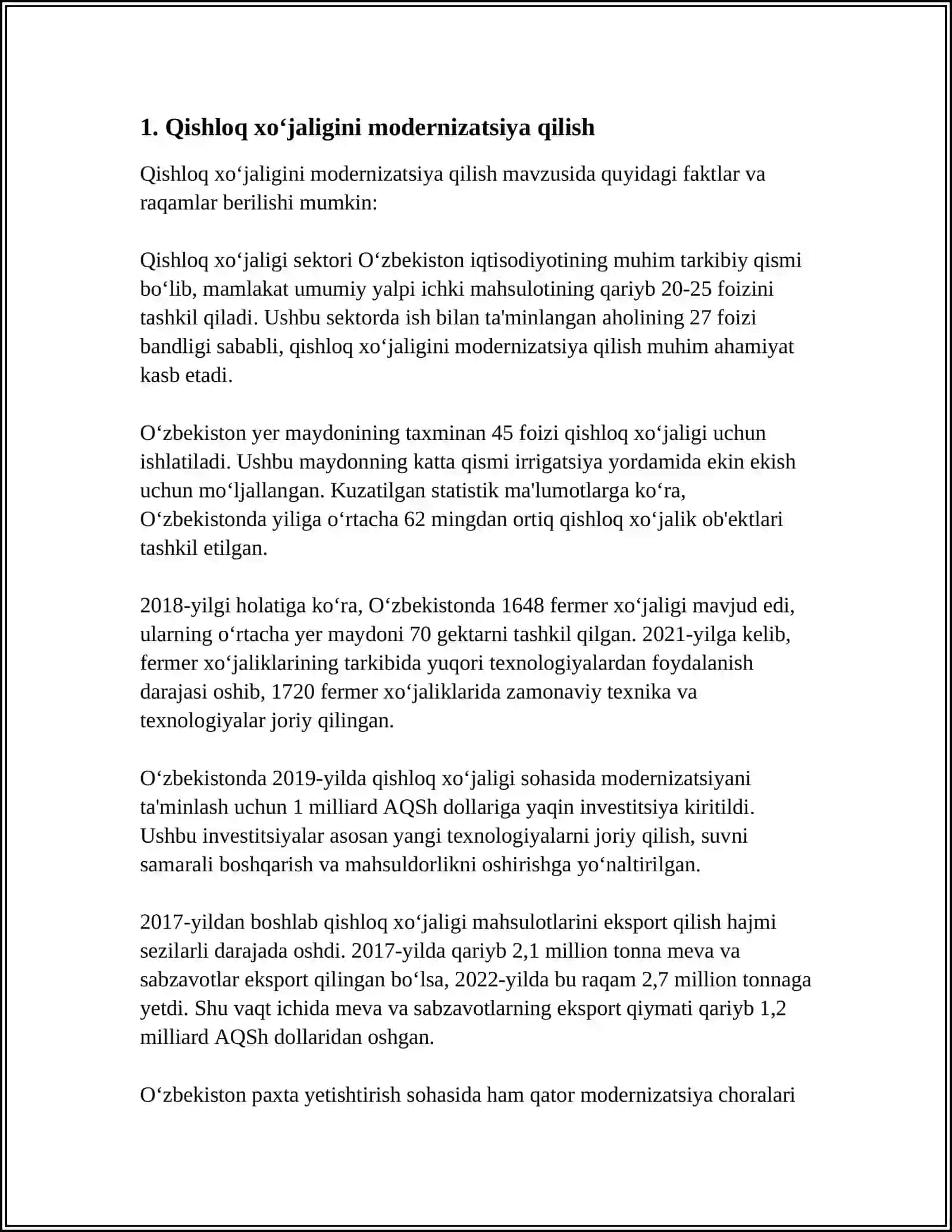 Qishloq jo'ylarini rivojlantirish va diversifikatsiyalashga, aholi bandligi va daromadlarini oshirishga qaratilgan ijtimoiy siyosat 4