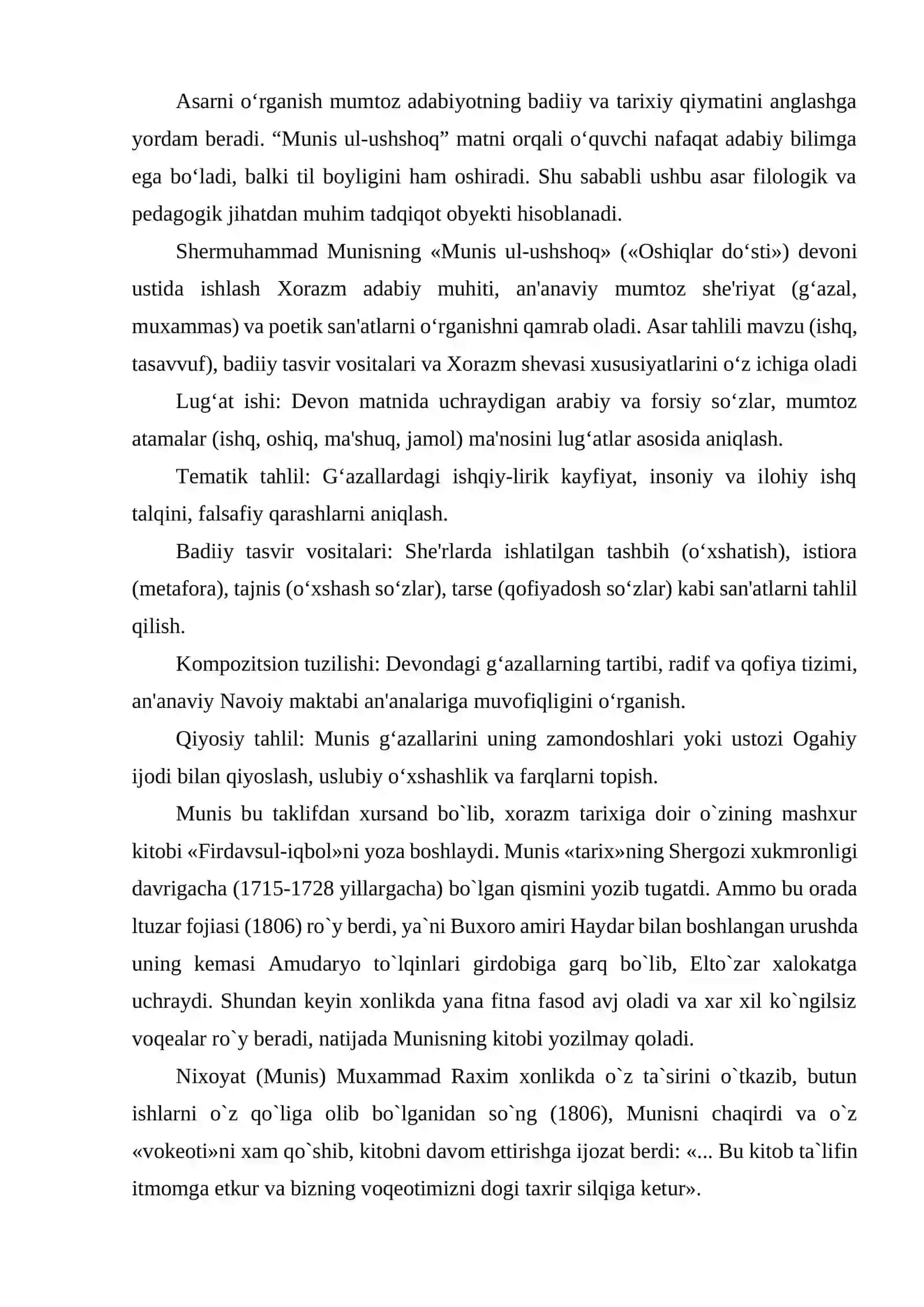 MUNISNING "MUNIS UL-USHSHOQ" ASARI MATNI USTIDA ISHLASH. 4