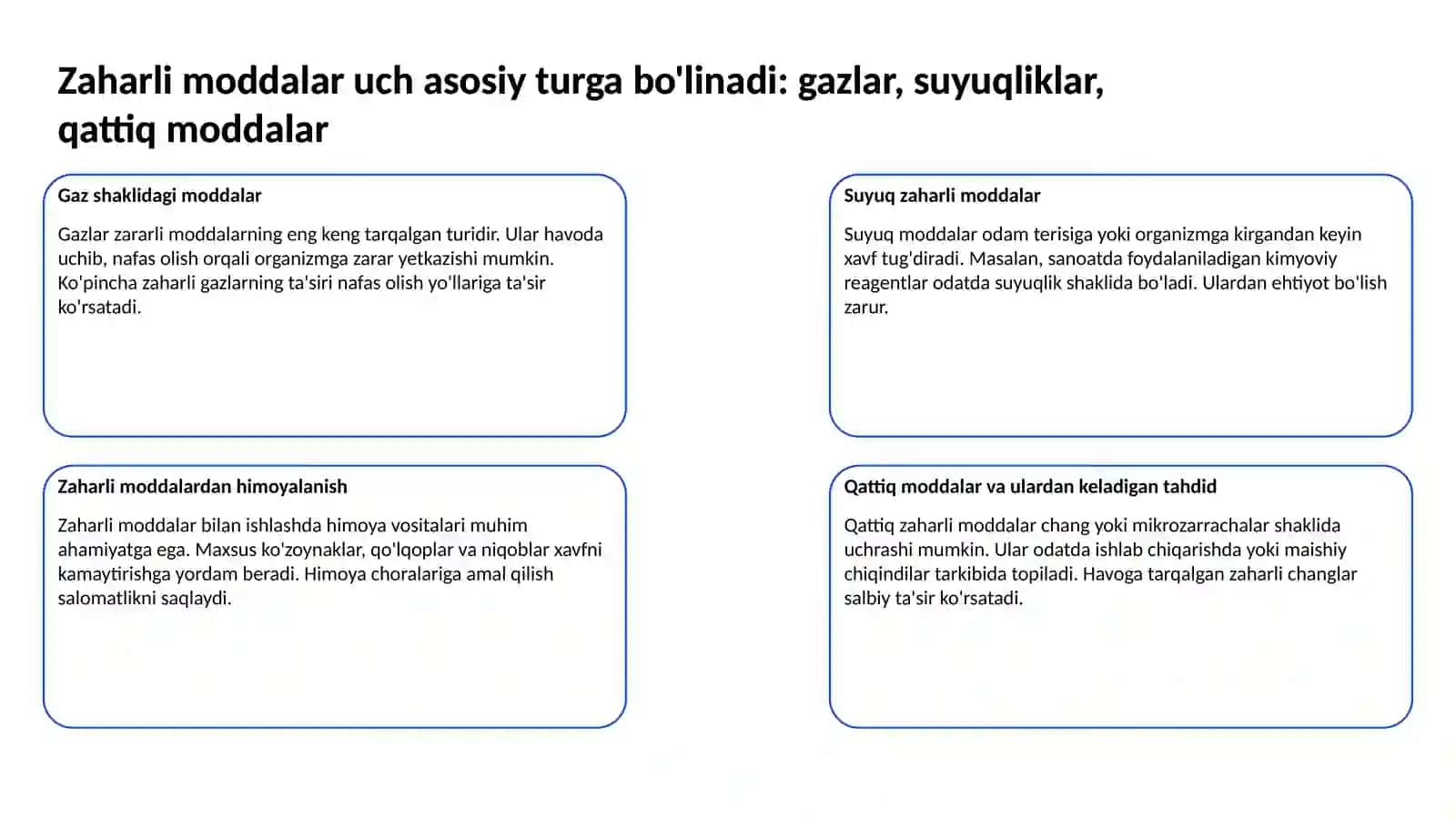 Kimyoviy qurollar Zaxarlimoddalarning tasnifi. Kimyoviy vaziyatnibaholash 4