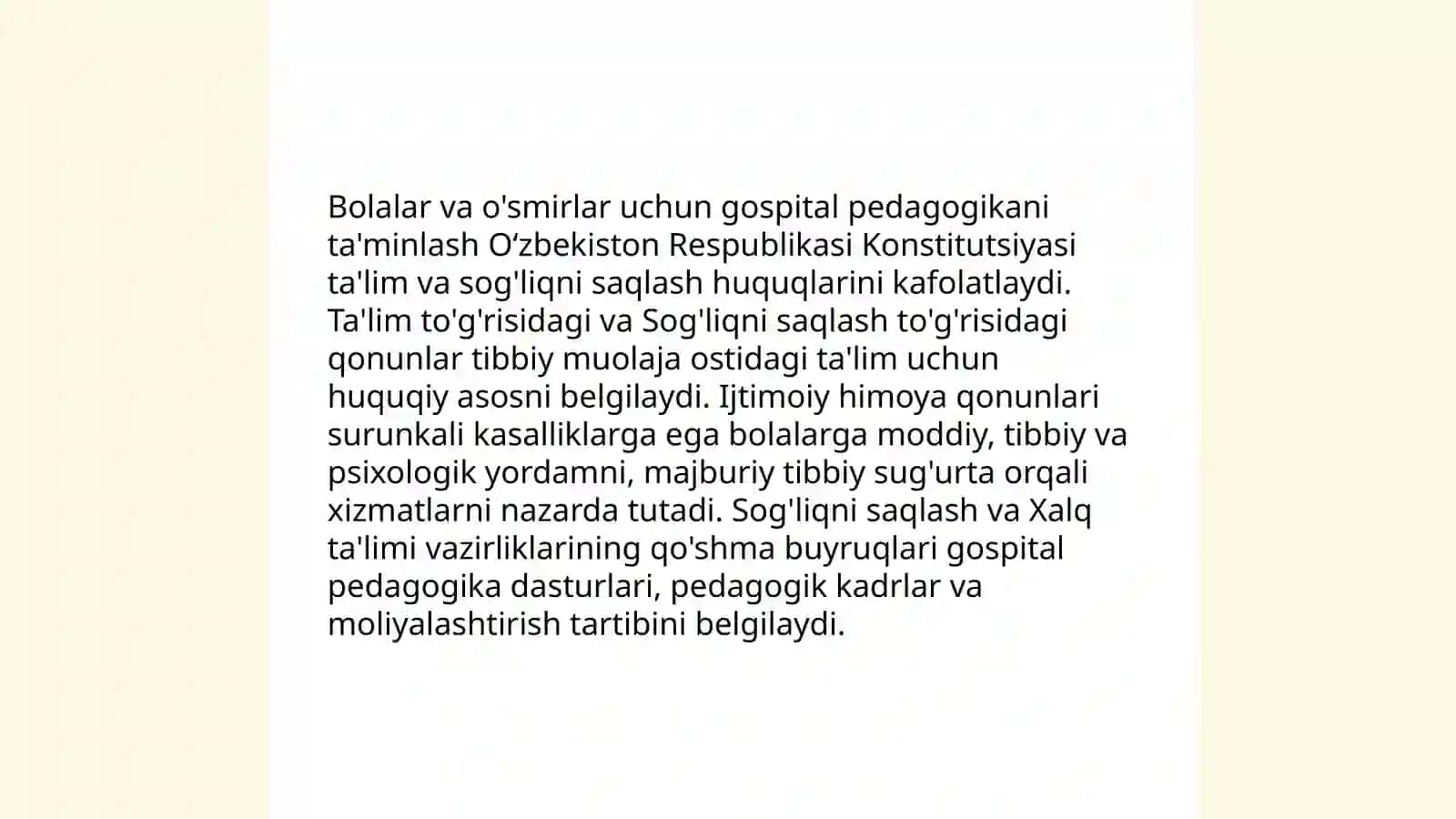 Gospital pedagogikaning me'yoriy huquqiy bazasini tahlil qilish 4