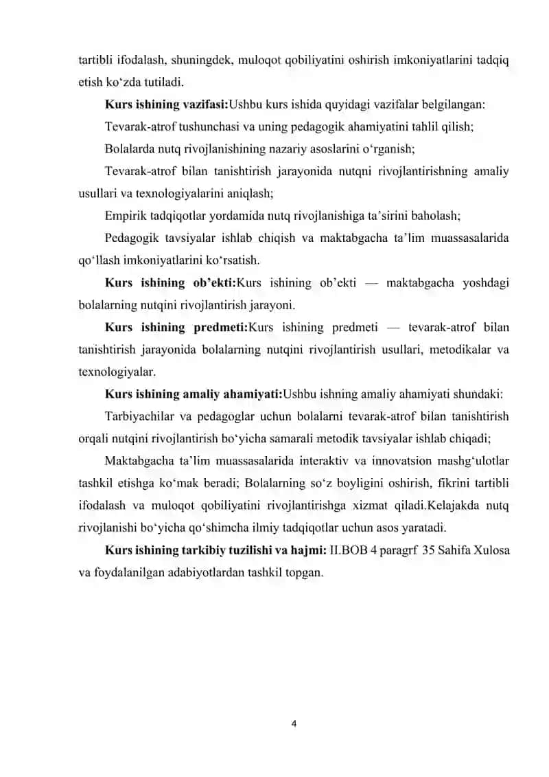 TEVARAK-ATROF BILAN TANISHTIRISH JARAYONIDA BOLALAR NUTQINI RIVOJLANTIRISH 4