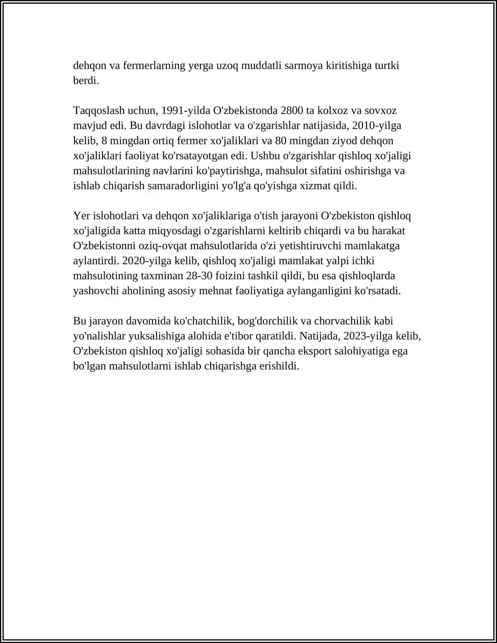MUSTAQILLIK YILLARIDA QISHLOQ XO'JALIGI VA SANOAT SOHASIDA O'ZGARISHLAR 4
