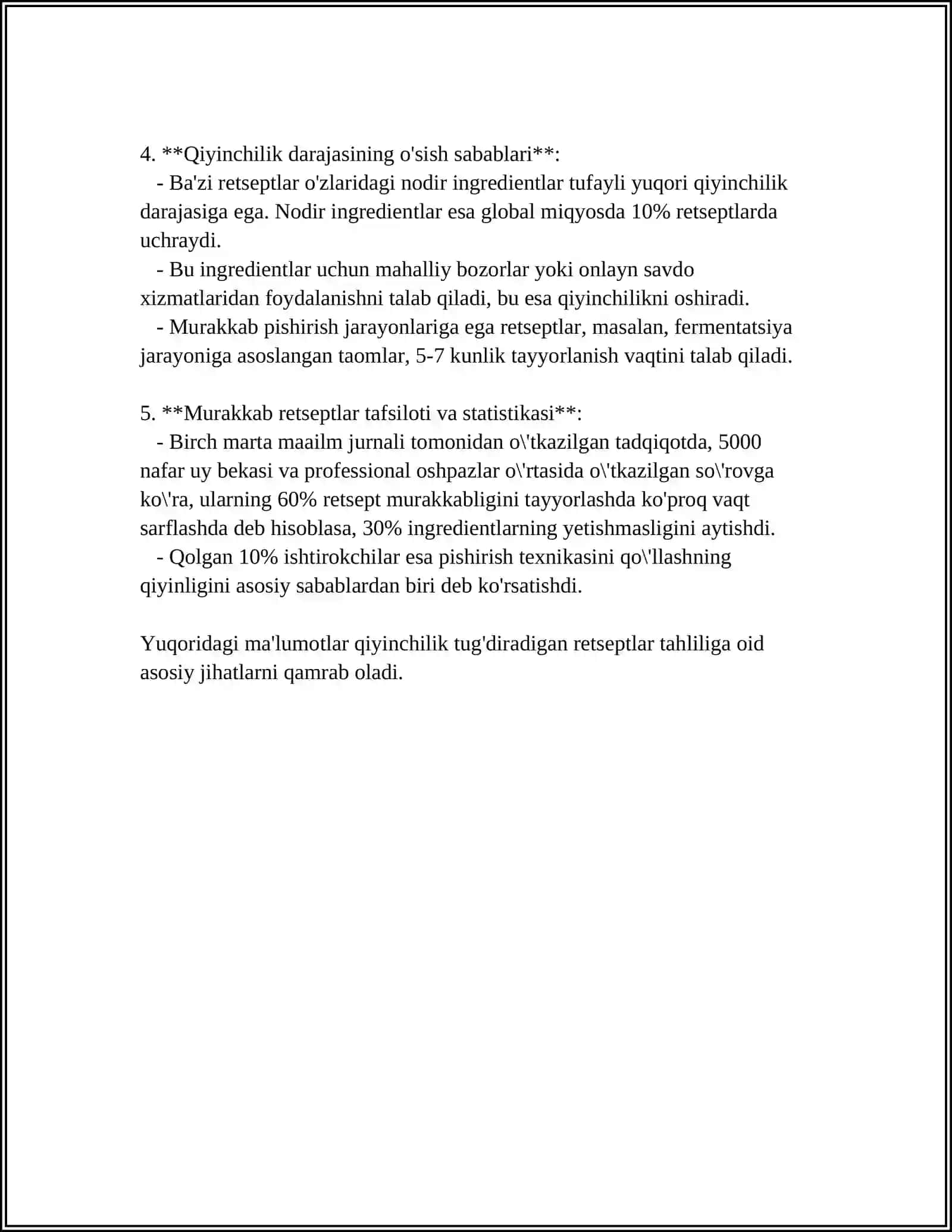 QIYINCHLIK TUG'DIRADIGAN RETSEPTLAR ALGORITIMI 4