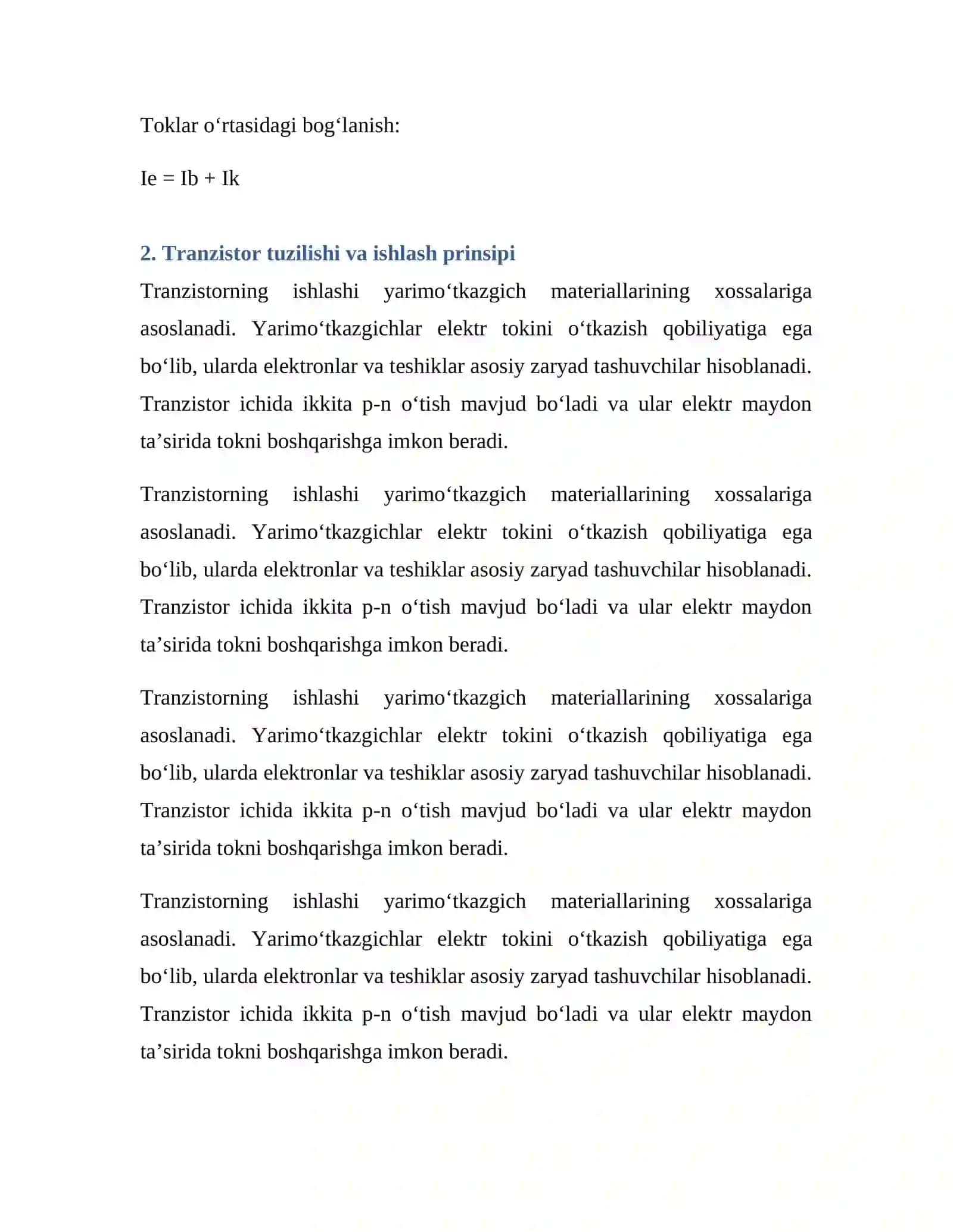 Bipolyar tranzistor ish rejimlarining elektr toklariga ta’siri 4