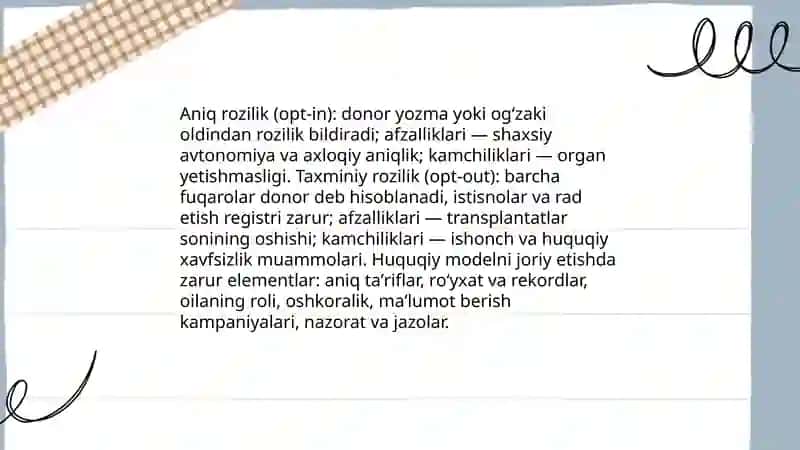 Oʻzbekistonda organ va toʻqima transplantatsiyasiga oid amaldagi qonunchilik 4