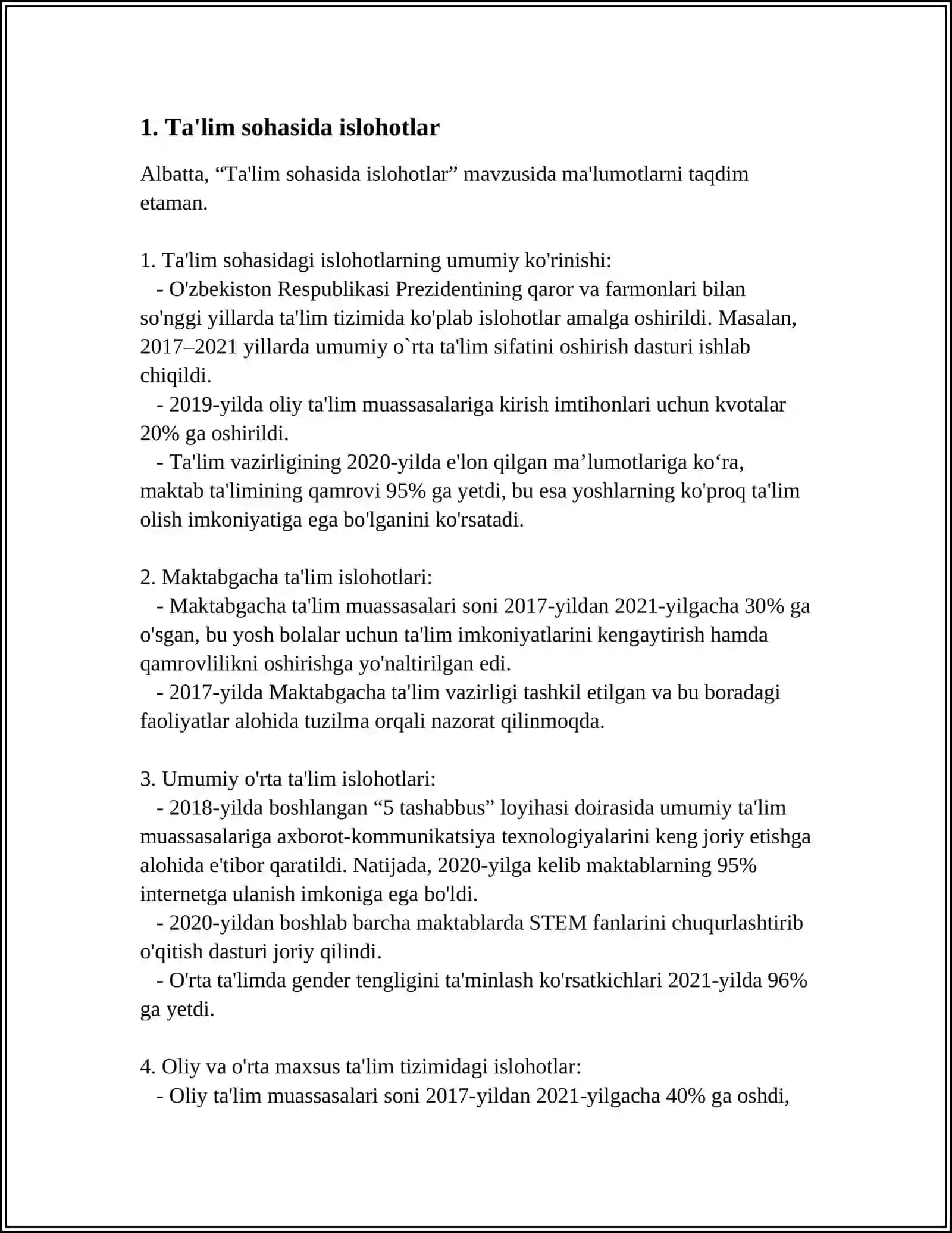 MUSTAQILLIK YILLARIDA AMALGA OSHIRILGAN DASTLABKI MARIFIY-MADANIY ISHLAR 4