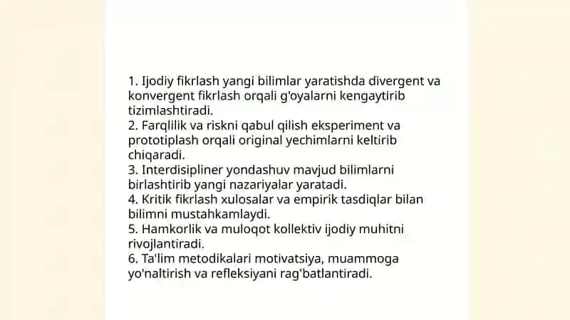 Tanqidiy fikrlashning innovatsion bilimlarni shakllantirishdagi oʻrni 4