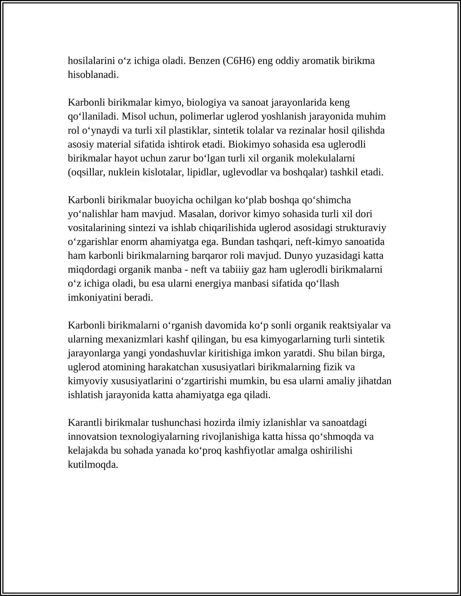 KARBONILI BIRIKMALAR.ALDEGID VA KETONLARNI O‘RGANISH.KARBOKSILI BIRIKMALAR VA ULARNING FUNKSIONAL HOSILALARINI ANIQLASH 4
