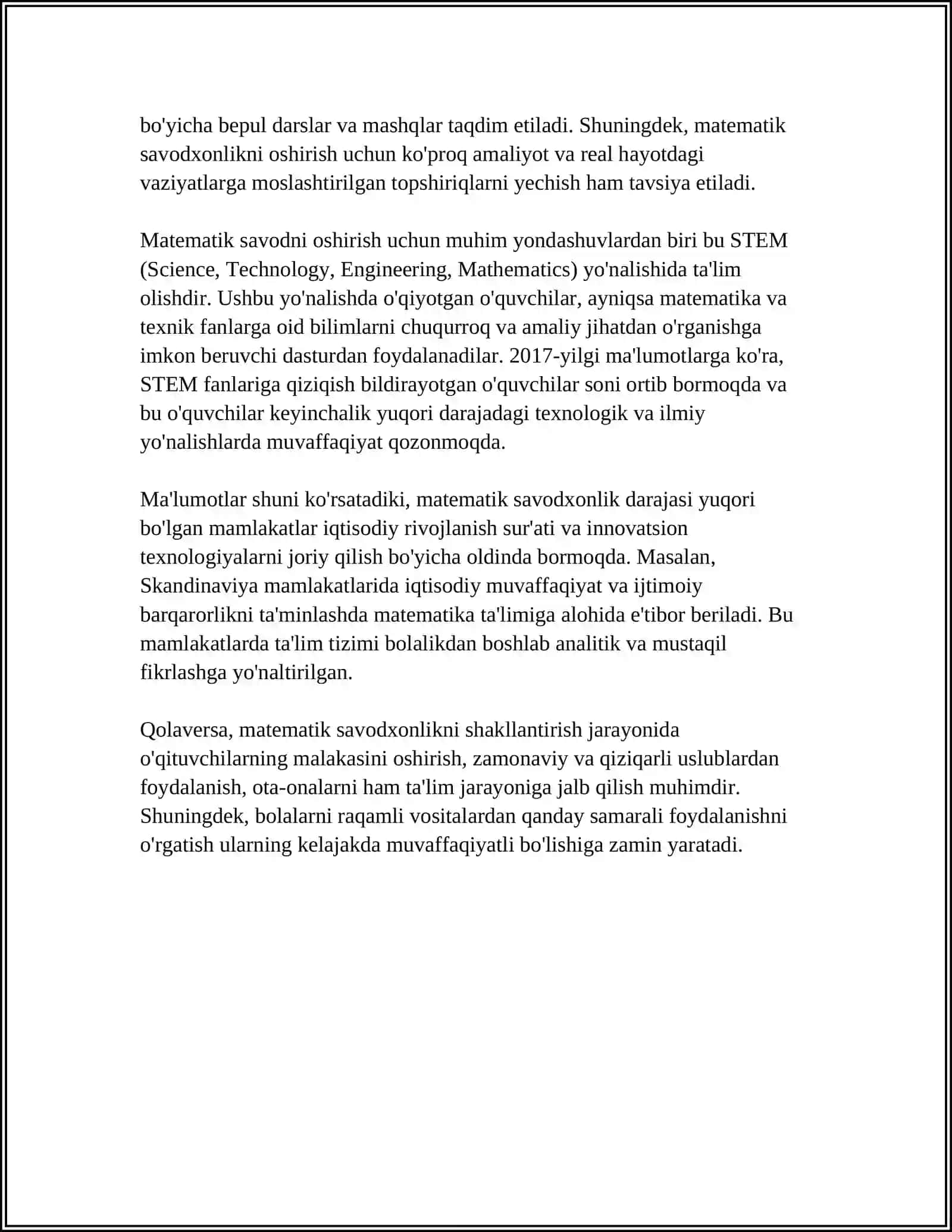 MAKTABGACHA TA'LIM MUASSASALARIDA MATEMATIKA BO'YICHA ISHLARNI REJALASHTIRISH 4